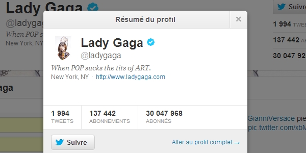 Compte Twitter Lady Gaga