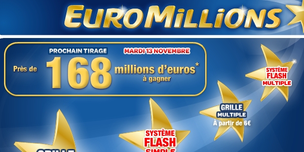 Euromillions, cagnotte de 168 millions d'euros