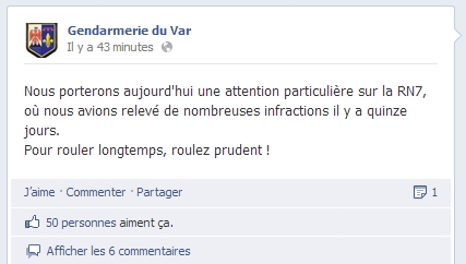 Page Facebook gendarmerie du Var