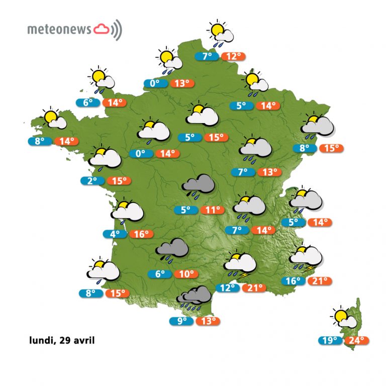 Météo du lundi 29 avril 2013