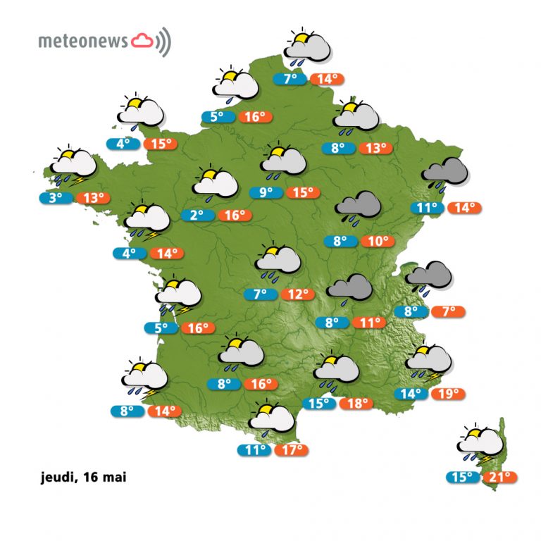 Prévisions météo France du Jeudi 16 mai