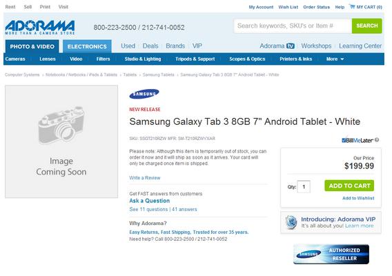 Prix de vente de la Galaxy Tab 3 7.0