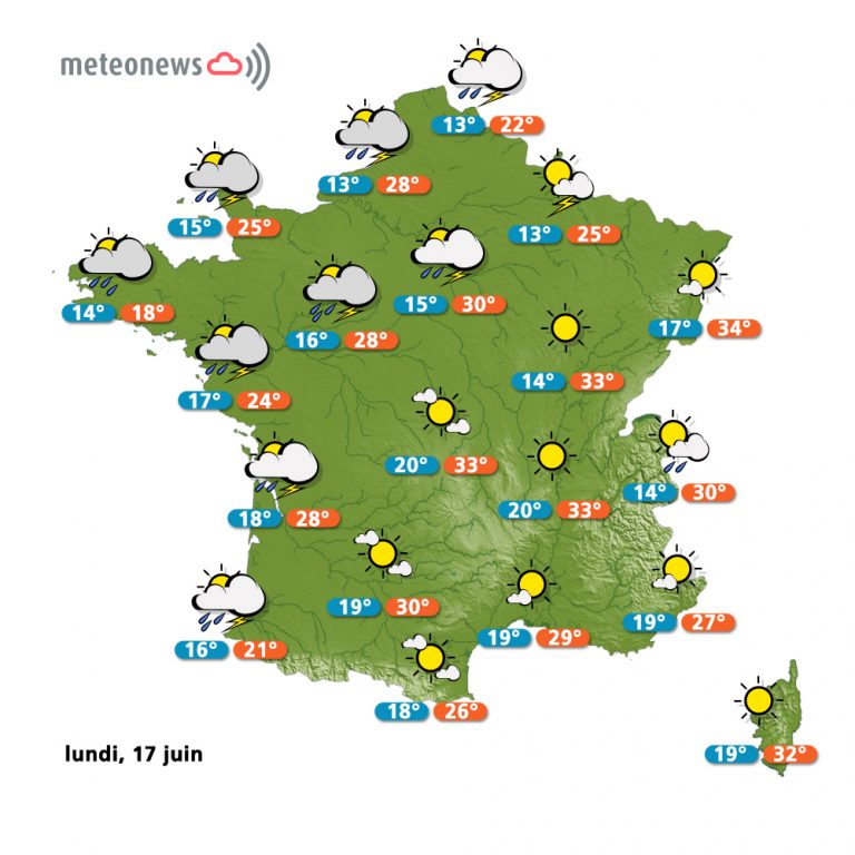Prévisions météo France du lundi 17 juin