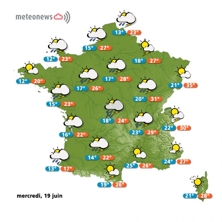 Carte météo France du mercredi 19 juin