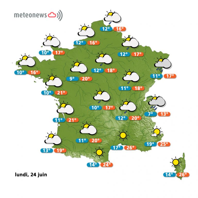 Carte météo France du lundi 24 juin