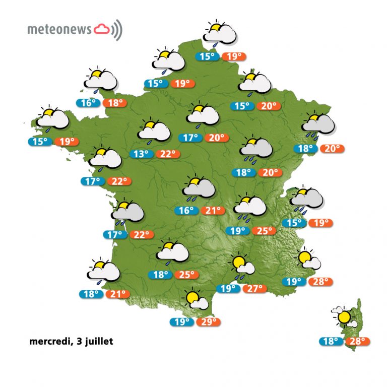 Prévisions météo France du mercredi 3 juillet