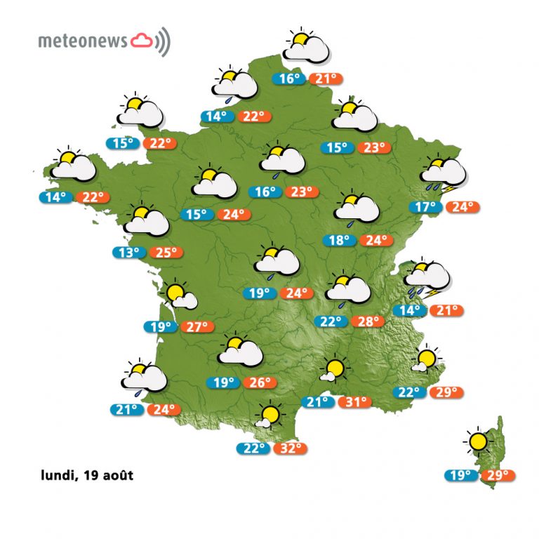 Carte météo France du lundi 20 août