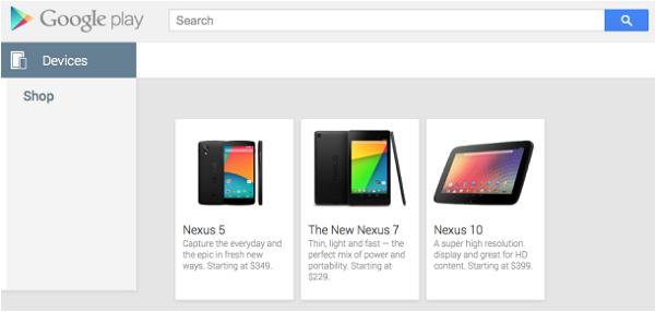 Nexus 5 sur le Play Store