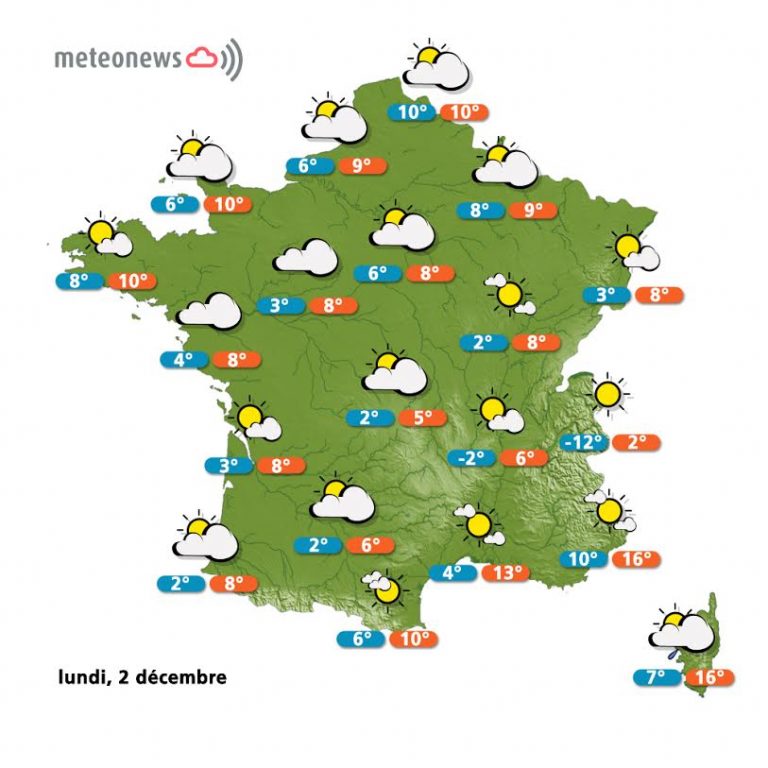 Carte météo France du lundi 2 décembre