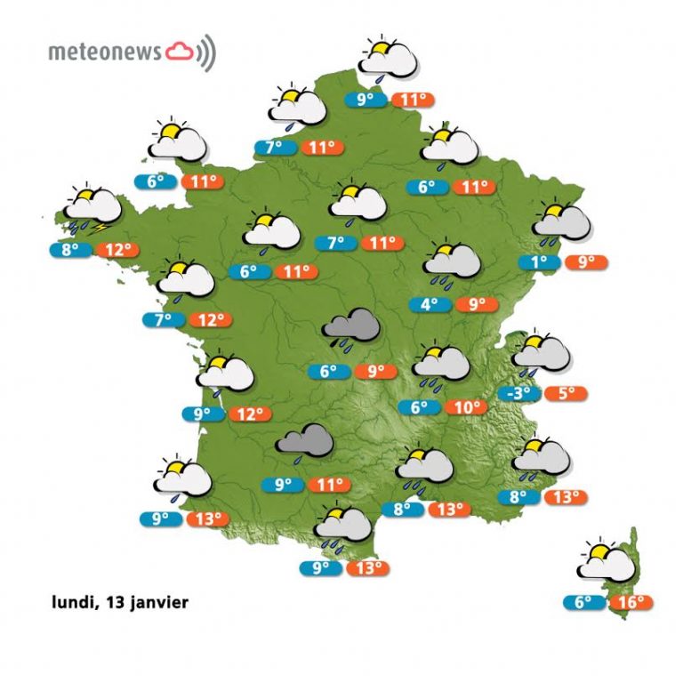 Carte météo France du lundi 13 janvier 2014