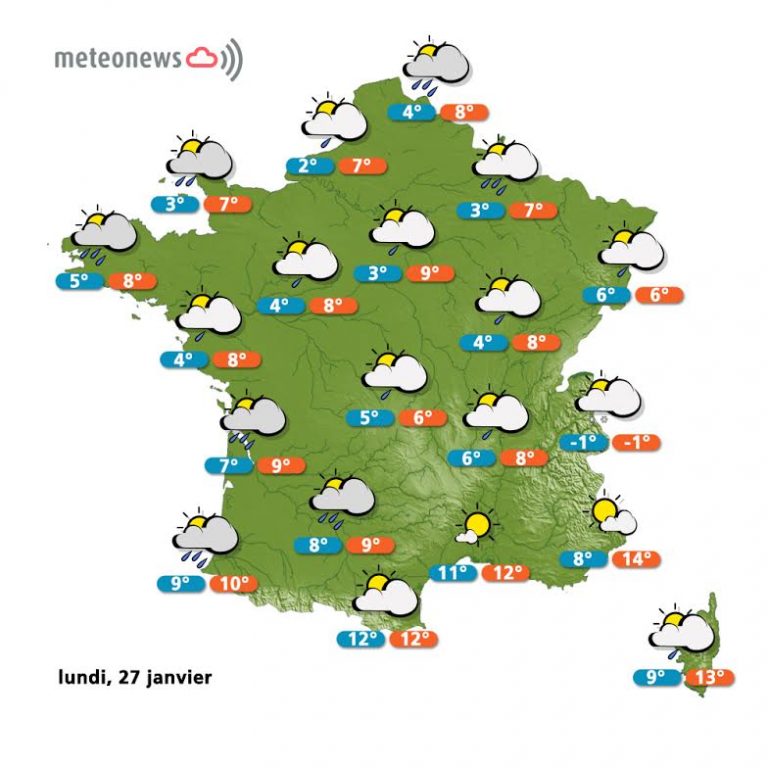 Carte météo France lundi 27 janvier-2014