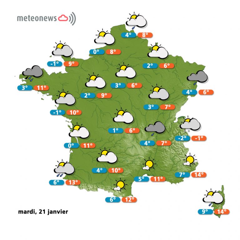 Carte météo France du mardi 21 janvier
