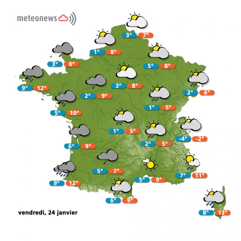 Prévisions météo (France) du vendredi 24 janvier