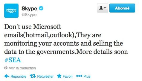 Compte Twitter Skype piraté