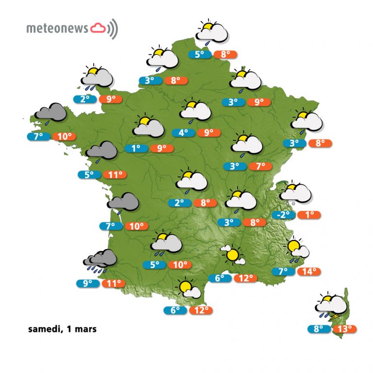 Prévisions météo (France) du samedi 1 mars 2014