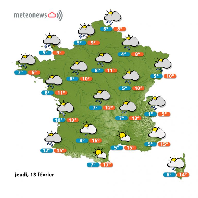 Prévisions météo (France) du jeudi 13 février