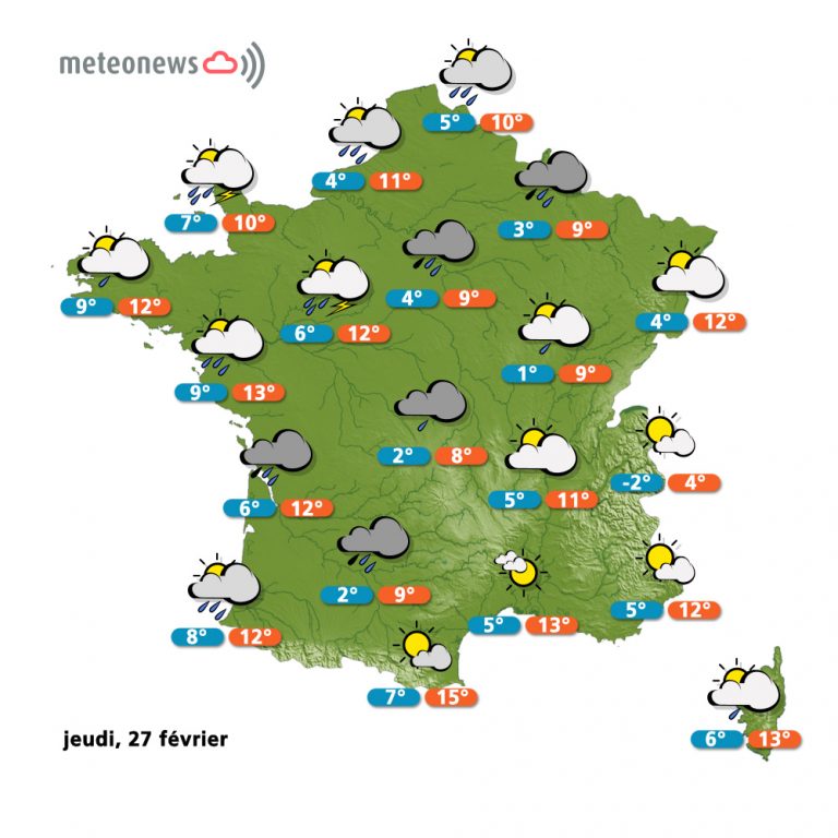 Prévisions météo (France) du jeudi 27 février