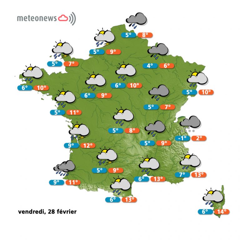 Prévisions météo (France) du vendredi 28 février