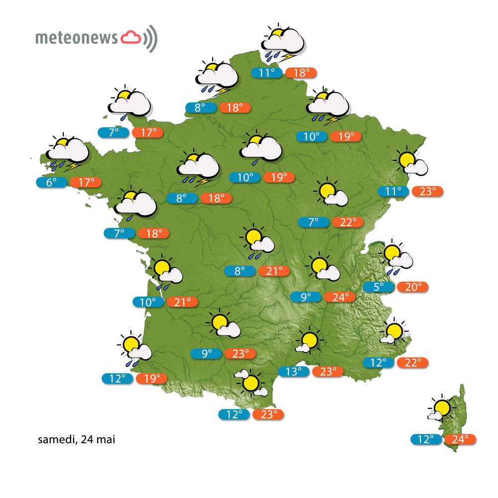 Prévisions météo (France) du week-end (24 et 25 mai 2014)