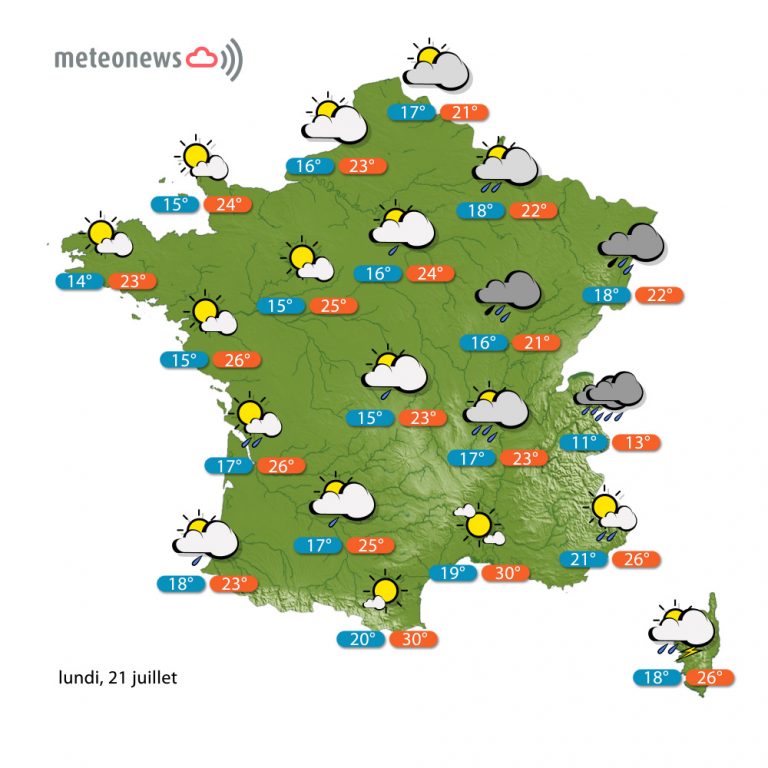 Carte météo France du lundi 21 juillet 2014