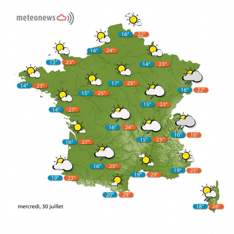 Prévisions météo France du mercredi 30 juillet