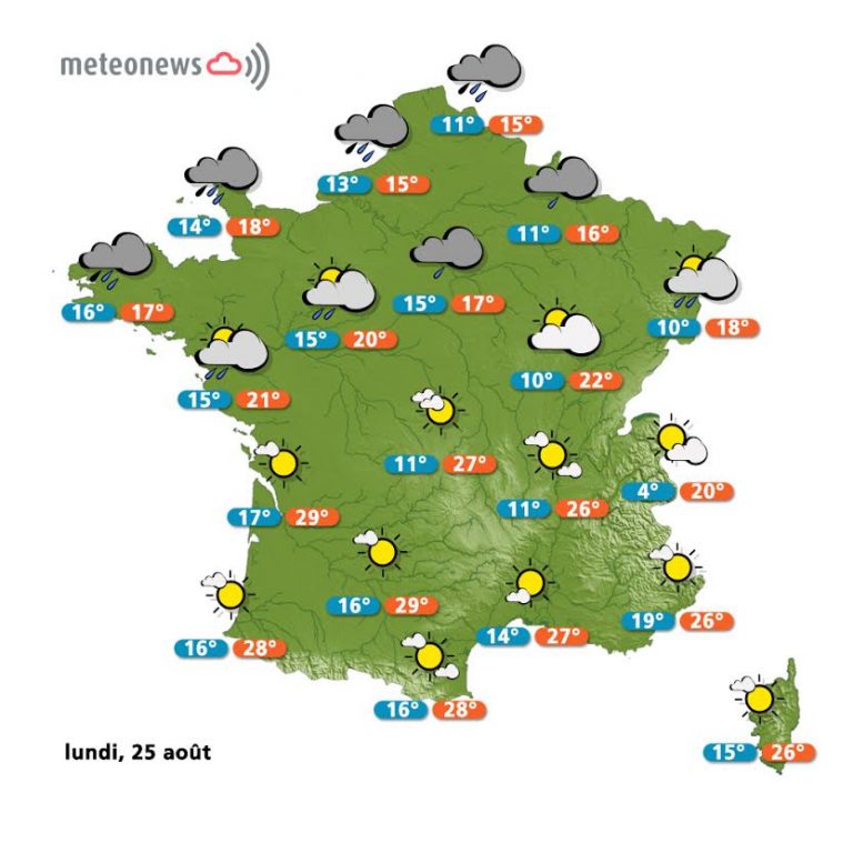 Prévisions météo France du lundi 25 août