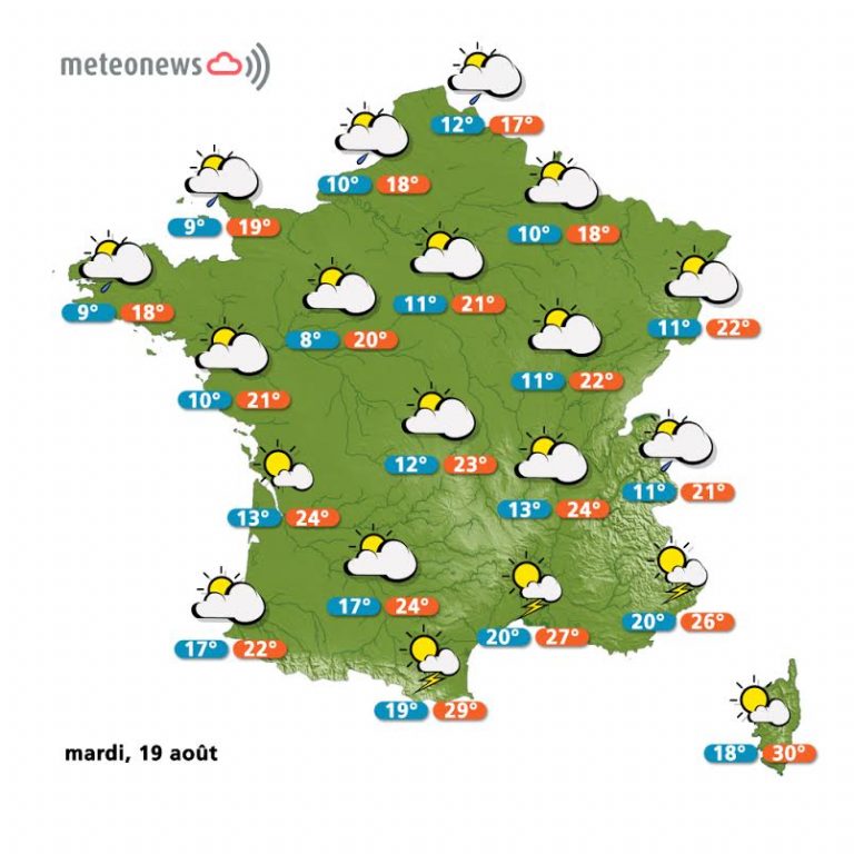 Prévisions Météo France du mardi 19 août