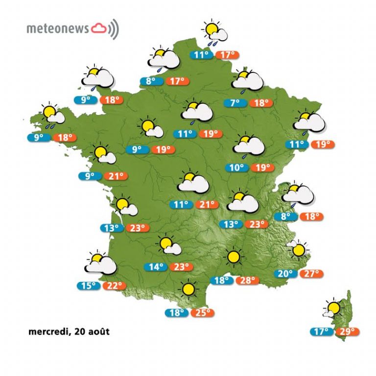 Prévisions météo France du mercredi 20 août