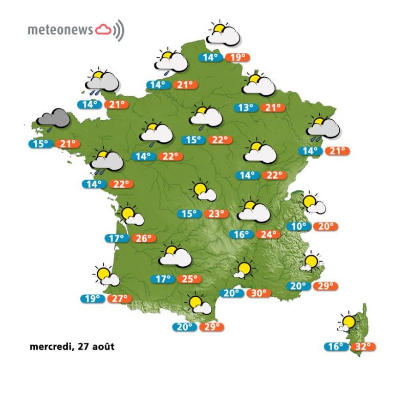 Prévisions météo France du mercredi 27 août