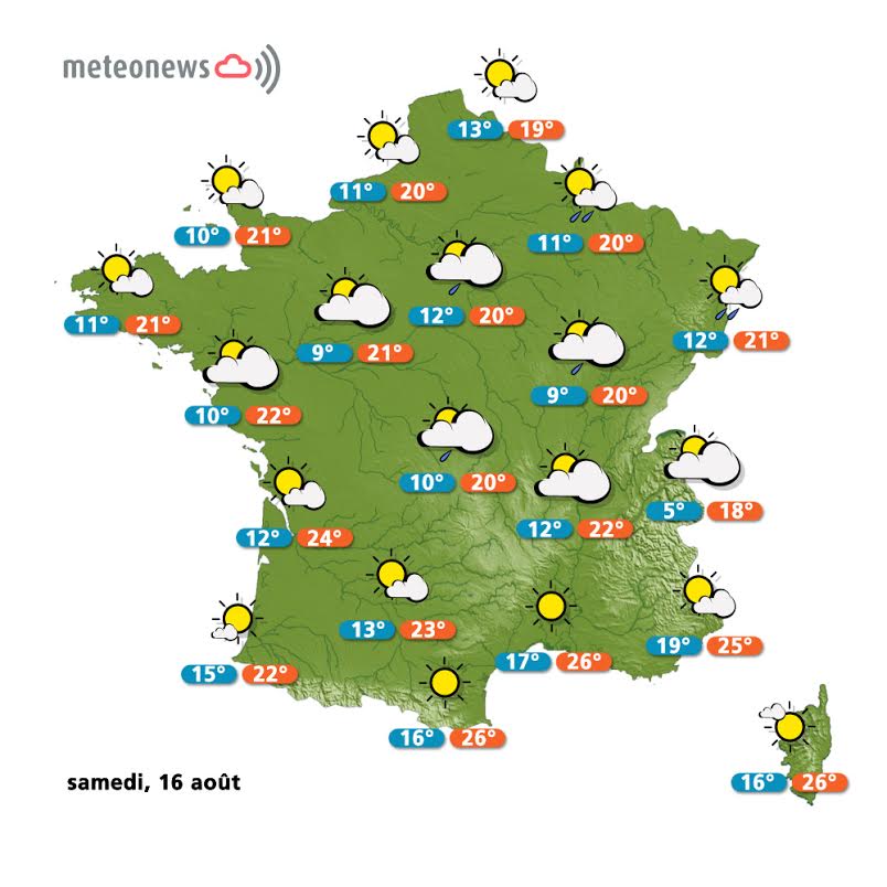 Prévisions météo France du samedi 16 août