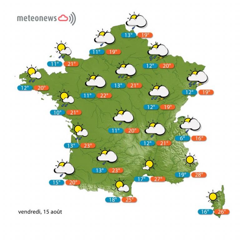 Prévisions météo France du vendredi 15 août