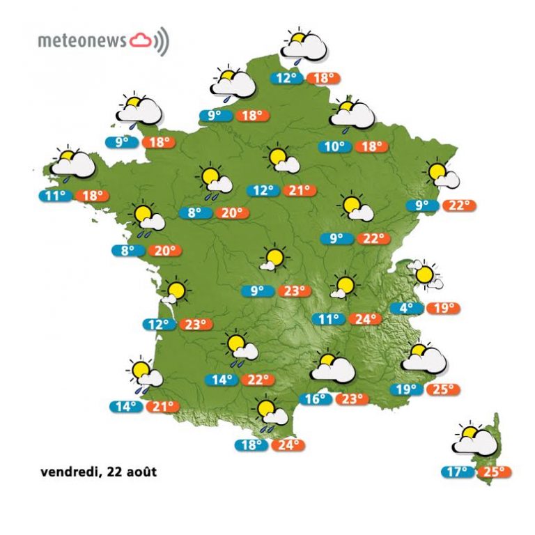 Prévisions météo France du vendredi 22 août