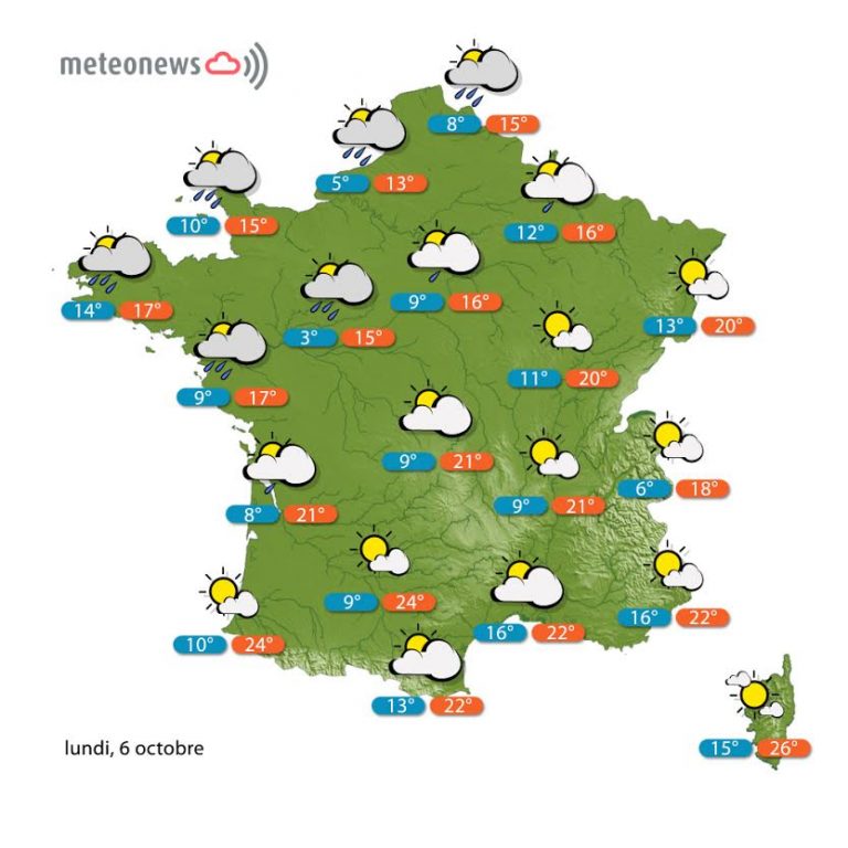 Prévisions météo France du lundi 6 octobre