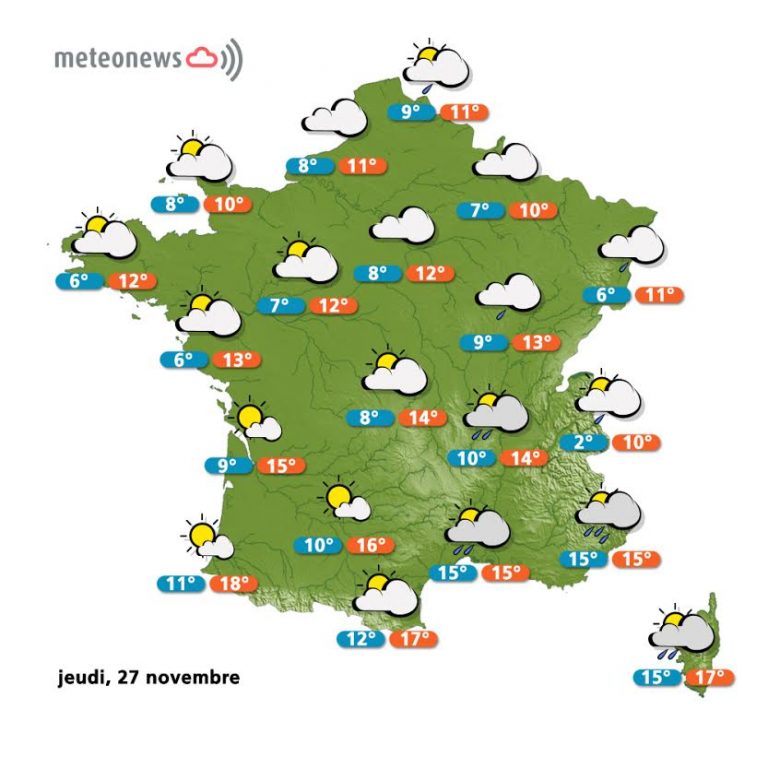 Prévisions météo France du jeudi 27 novembre