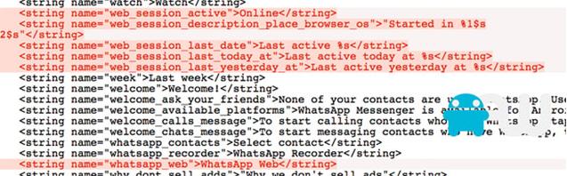 Les lignes de code indiquant une version PC de WhatsApp