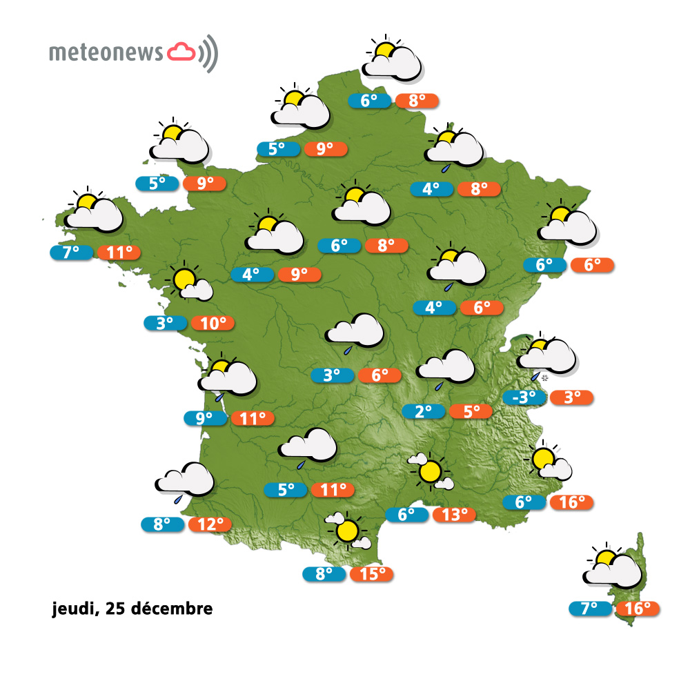 Carte météo du 25 décembre