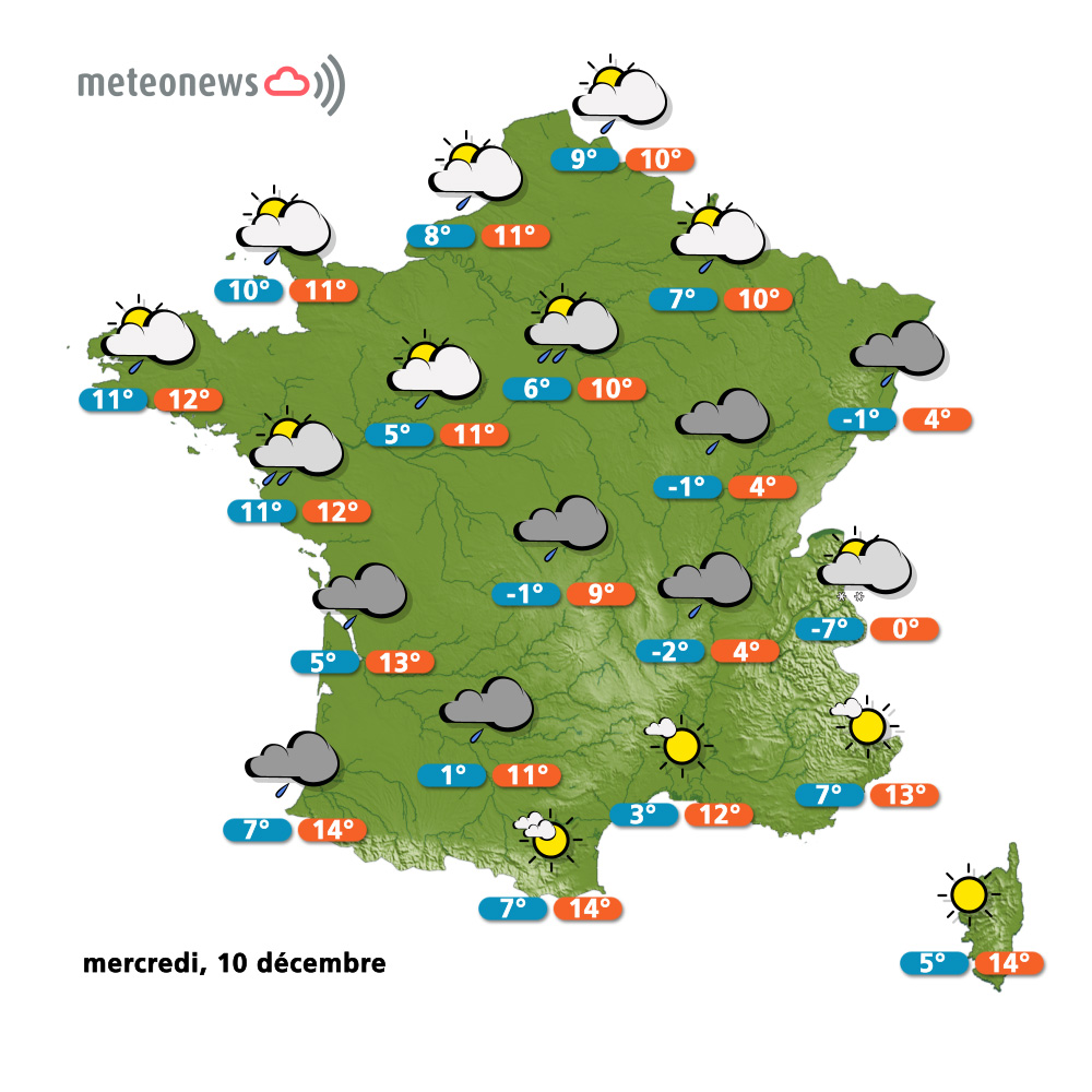 Carte météo France du mercredi 10 décembre 2014
