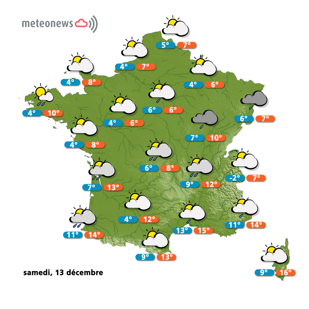 Prévisions météo France du samedi 13 décembre