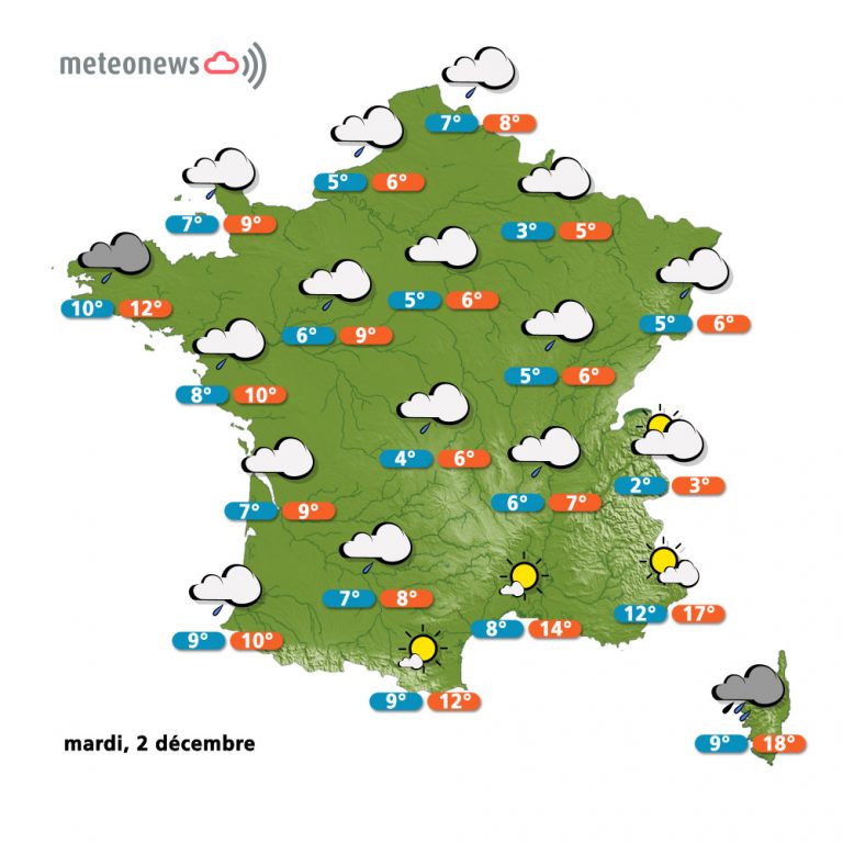 Carte météo France du mardi 2 décembre 2014