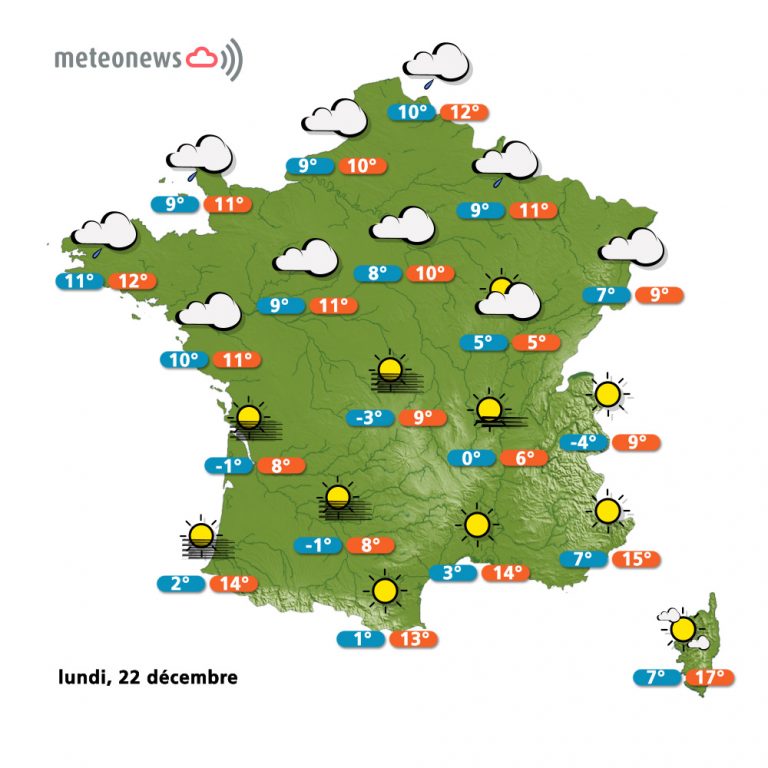 Carte météo France du lundi 22 décembre 2014