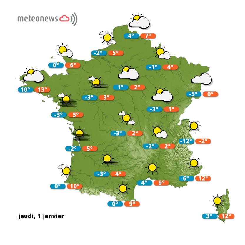Prévisions météo France du jeudi 1 janvier
