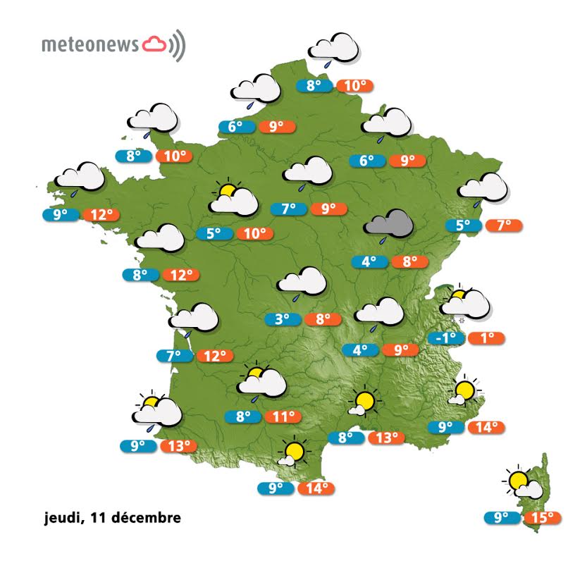Prévisions météo France du jeudi 11 décembre
