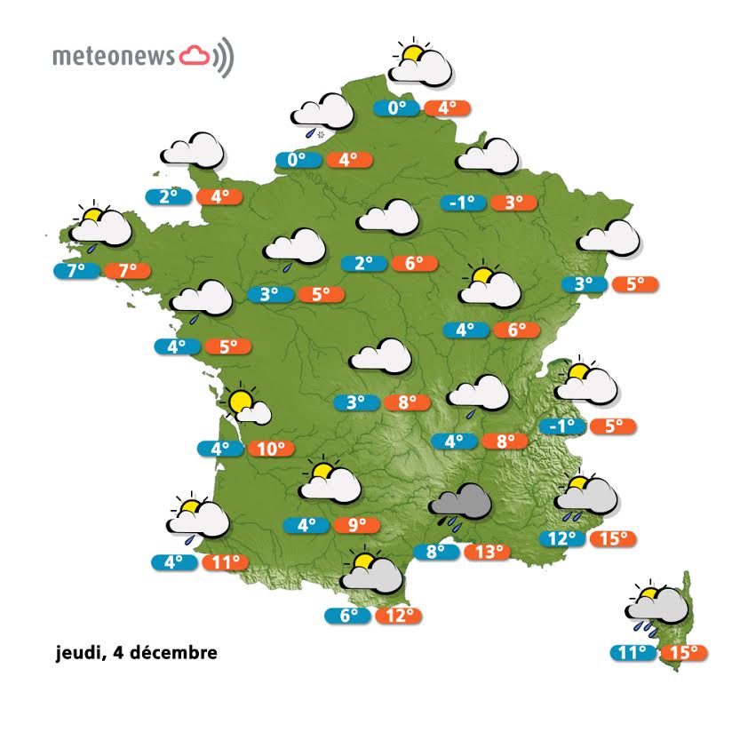Prévisions météo France du jeudi 4 décembre