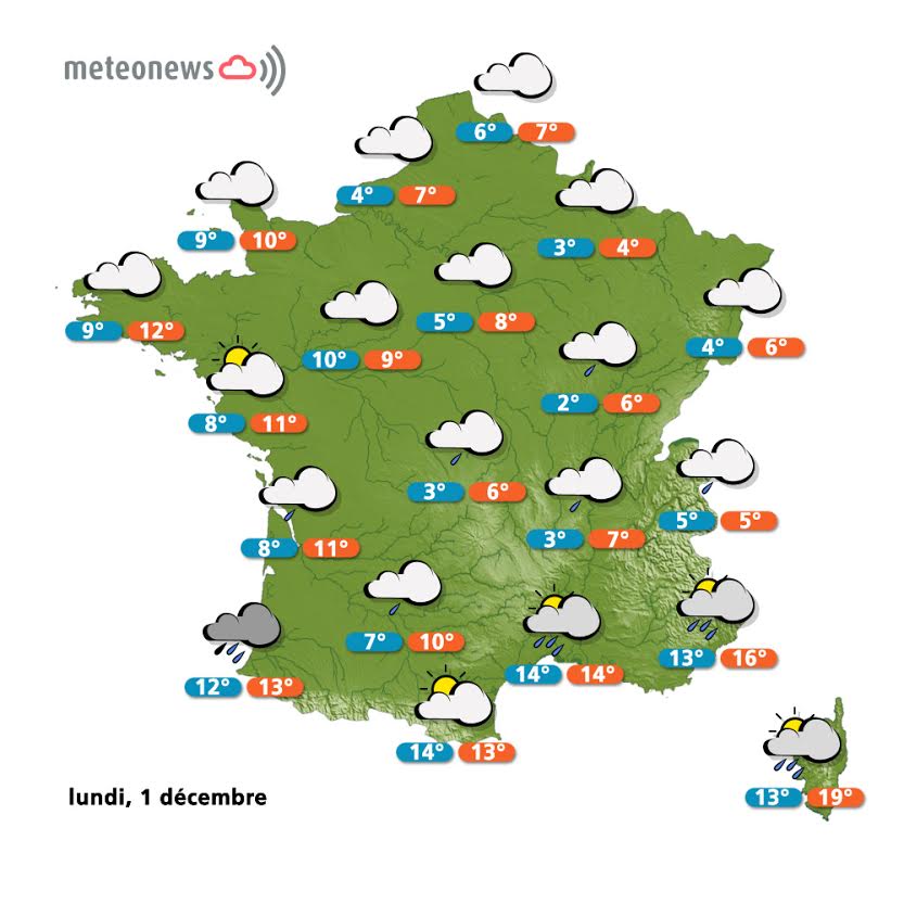 Prévisions météo France du lundi 1 décembre