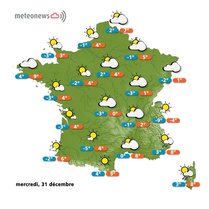 Prévisions météo France du mercredi 31 décembre