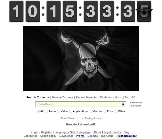 Page d'accueil actuelle de The Pirate Bay