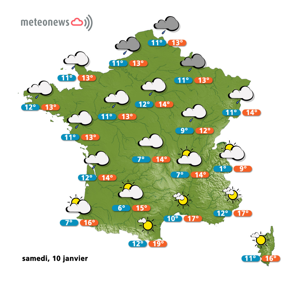 Carte météo France du samedi 10 janvier 2015