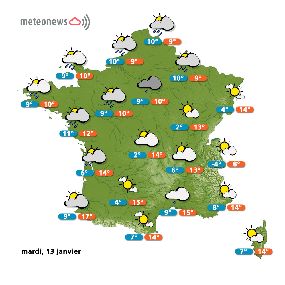 Carte météo France du mardi 13 janvier 2015