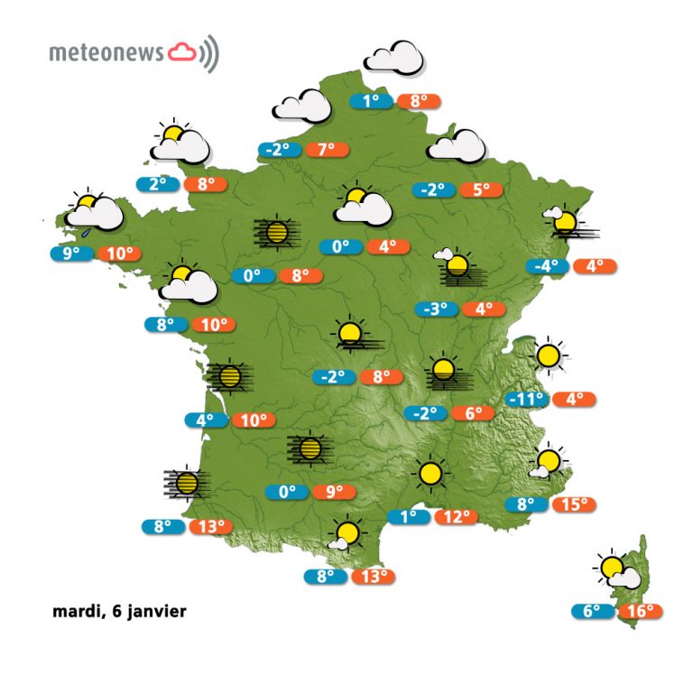 Carte météo France du mardi 6 janvier 2015