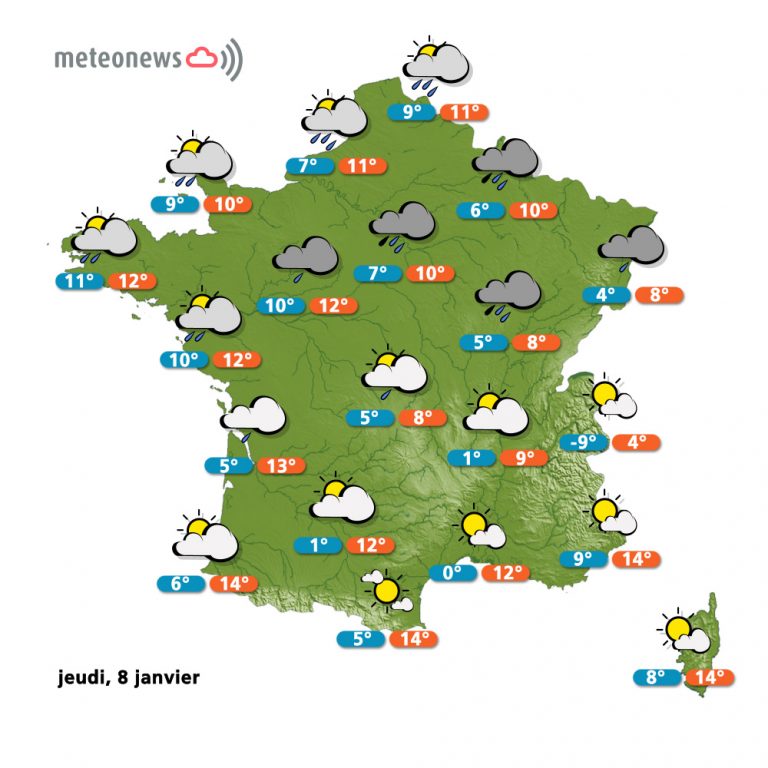 Carte météo France du jeudi 8 janvier 2015